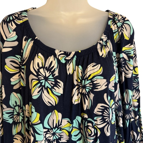 Ann Taylor Navy Floral Print Spring/Summer Top XLARGE      #4 - Picture 2 of 8